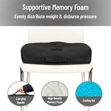 Gel Memory Foam Seat Cushion With Tailbone Cutout, Air-Cloud Technology, Ergonomic Support For Office Chair, Car, Sciatica, Coccyx & Hip Pain Relief, Black - 定義 - 查看 6