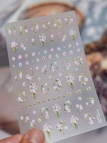1片3D金色花朵美甲贴纸，水晶钻石珍珠花环美甲贴花，DIY美甲装饰贴纸 - 彩色 - 查看 5