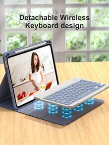 适用于 iPad (A16) 第 11/10 代、第 7/8/9 代、Air 第 4/5 代/(M2) 2024 / (M3) 2025、Pro 11 (2018/2020/2021/2022) 的旋转键盘保护套，360° 旋转，采用 PU 皮革材质，配备可拆卸无线键盘、150mAh 电池和内置笔槽。 - 淺灰紫 - 查看 6