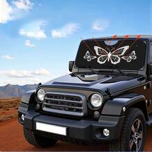 1pc Butterfly On Black Backgroung Print Car Sunshade, High-Definition Printed Sunshade, Foldable Car Windshield Sun Shade, Foldable Reflective Sunshade, UV Protection, Keeps Car Cool In Summer - 30x55吋/76x140厘米 - 查看 7