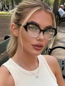 1 par de gafas de ojo de gato asimétricas de plástico y metal con bisagras resistentes y efecto ombre, de estilo casual, de moda retro y personalizado, con estilo callejero Y2K elegante, adecuadas para volver al colegio, citas, vacaciones y uso cómodo - Multicolor - Ver 9
