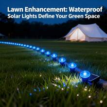 30Pcs Solar LED Pathway Lights Outdoor, 32Ft/10M,8 Modes, Solar Garden Lights Waterproof, Multi Color Landscape Stake Lights, In-Ground Yard Lawn Walkway Lights For Patio Backyard Camping Party Garden Decor - blått ljus - Visa 2