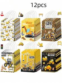 Excavator Themed Gift Bag, Printed Construction Vehicle Tote Bag, Cartoon Building Themed Portable Candy Gift Packaging Bag, Suitable For Birthday, Holiday And Construction Themed Party Decor - Color Mixing - View 11