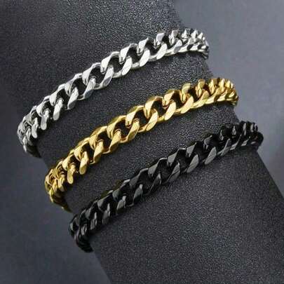 1pc Unisex Fashionable Stainless Steel Wide Chain Bracelet, Classic Chain Design, Stylish Father's Day Gift