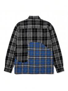 Men's Colorblock Polo Collar Button-Up Shirt, Casual Streetwear Fashion For Spring, Summer, Autumn, Suitable For Dating, Strolling - Multicolor - View 7