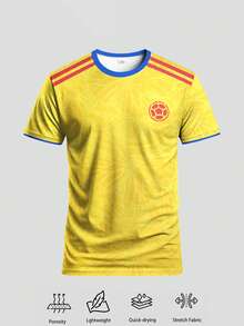 哥伦比亚主场25/26赛季男士足球球衣，圆领舒适运动上衣，柔软轻盈透气，适合比赛、训练、休闲和度假穿着，礼品 - 黃色 - 查看 7