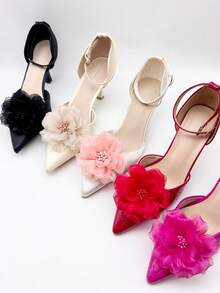 2 piezas Elegantes Clips de Zapato con Rosas de Tela - Perfectos para Bodas, Fiestas Nupciales y Tacones Altos - Multicolor - Ver 3