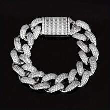 1pc S925 925 Silver Cuban Chain Bracelet, Hip Hop Minimalist Thick Chain, Gift For Wedding Banquet - 8.66 Inches - View 1