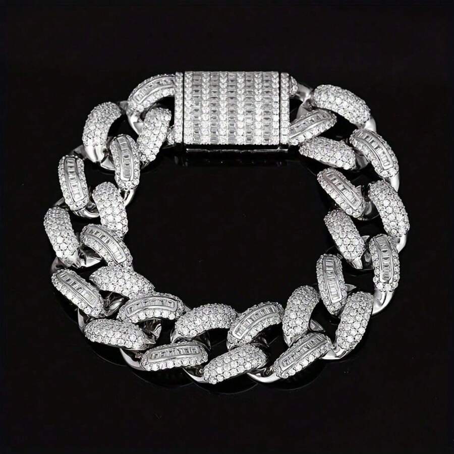 1pc S925 925 Silver Cuban Chain Bracelet, Hip Hop Minimalist Thick Chain, Gift For Wedding Banquet - 8.66 Inches - View 1