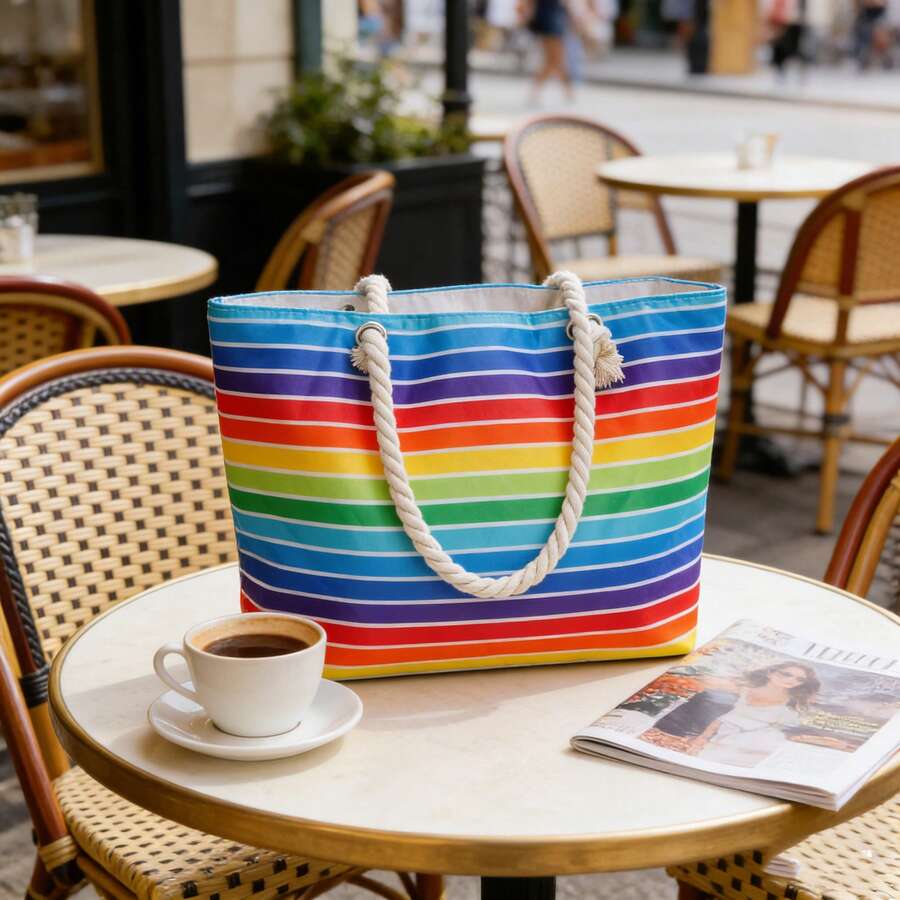 1 Túi Tote Đi Biển Sọc Xanh Trắng Dung Tích Lớn, Túi Du Lịch Đi Biển, Túi Tote Đi Biển Vải Canvas Sọc Xanh Lớn Có Quai Dây, Túi Đeo Vai Rộng Rãi Mùa Hè Cho Kỳ Nghỉ Đi Biển & Đồ Dùng Du Lịch. - Nhiều màu - Xem 1