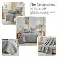 3-teiliges gestepptes Tröstergarnitur, minimalistischer Sommersteppdecke, Doppelbett Bettwäsche-Set mit 3 Teilen, weich atmungsaktiv für alle Jahreszeiten, minimalistisch gesteppte Decke, leichte Klimaanlage Steppdecke, 4-Jahreszeiten Bettüberwurf mit Kissenbezügen, gesteppter Wohndecke für Schlafzimmer, maschinenwaschbar für Zuhause/Studentenwohnheim (1 Bettüberwurf + 2 Kissenbezüge) - Grau - Übersicht 8