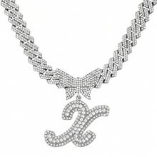 14mm Cuban Link Crystal Butterfly Letter Name Pendant Necklace, Sparkling Paved Rhinestone Cursive Letter Hip Hop Jewelry, New Arrival - Necklace - View 37