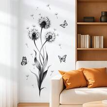1pc Removable Dandelion & Butterfly Wall Sticker, Plant & Floral Decor For Bedroom, Living Room - 39084-yK-yuke - View 1