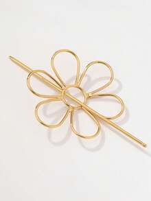 1个女士优雅纯色可拆卸花朵造型发夹，精致发饰，简约发夹，马尾辫发圈，女士发饰，夏季、假日、旅行必备 - 金色 - 查看 6