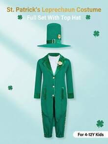 Trang phục yêu tinh Ireland cho bé trai, trang phục dự tiệc màu xanh lá cây cho Ngày Thánh Patrick, Halloween, biểu diễn sân khấu. - màu xanh lá - Xem 3
