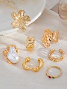 7pcs/Set Punk Style Ring Set, Vintage Geometric Rings Set For Women, Fashion Personalized Jewelry Gift, Suitable For Daily Outfit And Party Accessories - Multicolor - View 4