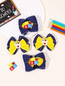 4个/2个装 女孩返校蝴蝶结发夹，黄色蓝色爱心铅笔苹果装饰发夹，可爱女孩学生毕业礼物，情人节，学校，日常佩戴 - 彩色 - 查看 3