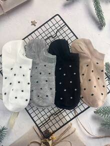 4 Pairs Women's Japanese Style Polka Dot Boat Socks, Invisible Non-Slip Breathable Summer Shallow Boat Socks - Invisible Socks - View 9
