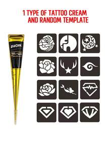 [Colorful Henna Tattoo Set]High-Quality Henna Tattoos In Multiple Colors, 12 Reusable Random Stencils | Pre-Mixed Natural Henna Dye For Temporary Body Art | Waterproof And Smudge-Proof, Durable | Beginner-Friendly DIY Kit, Suitable For Parties, Festivals, Halloween, Weddings, And Henna Nights - 黑色+紅色 - 查看 2