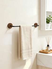 1pc Wooden & Metal Bathroom Towel Rack, Wall-Mounted Towel Bar, Natural Wood Bathroom Decor Towel Holder - Multicolor - View 1