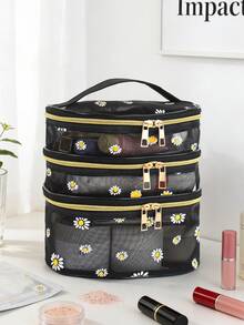 1 túi đựng mỹ phẩm lưới trong suốt Fresh Daisy, túi trang điểm 3 lớp hình bầu dục sang trọng, túi đựng đồ chăm sóc da và mỹ phẩm du lịch dung tích lớn, tiện dụng. - Nhiều màu - Xem 12