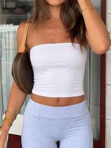 Muse Moon Women's Seamless Strapless Solid Color Elastic Fitted Camisole, Strapless Basic Camisole For Spring/Summer, Suitable For Valentine's Day - White - View 1