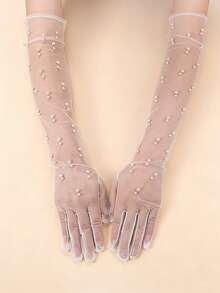 1 Pair New Bride Wedding Gloves, White Sexy Retro Transparent Mesh Romantic Style Wedding Dress Sleeve Cuffs - Multicolor - View 4