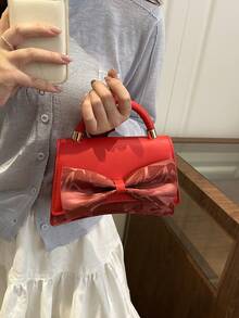 1个蝴蝶结装饰PU方形斜挎包，女士手提包，适合日常时尚搭配、外出、购物、派对，优雅女士通勤包，情人节理想礼物，舒适时尚，个性化礼物，2025年配饰，时尚风格适合各种场合，价格亲民，奢华体验，叛逆派对包，适合派对、婚礼、盛会、晚宴/宴会，优雅女士包 - 彩色 - 查看 7