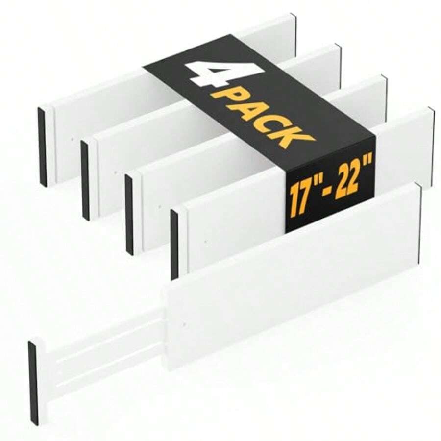SpaceAid - Paquete de 4 divisores de cajones de bambú 4.6 pulgadas de alto ajustable de 17 a 22 pulgadas organización expandible para ropa ropa aparadores color blanco - blanco - Ver 1
