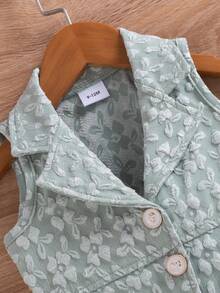 Summer Baby Girls' Fashionable Floral Decor Lapel Romper & Bucket Hat Set - Mint Green - View 4