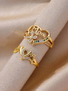 Hollow Heart Letter Mom Ring,Zirconia Rhinestone Butterfly Ring, Mother's Day Jewelry Gift For Mama Mom Mother From Son Or Daughter - 1 - View 8