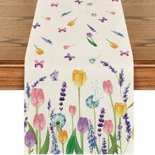 1pc Lavender Tulip Summer Tablecloth, Spring Seasonal Anniversary Holiday Kitchen Dining Table Decoration For Indoor And Outdoor Home Party Decor - Multicolor - View 8