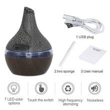 300ml Aromatherapy Diffuser & Humidifier, USB Essential Oil Diffuser With Remote & 7 Color Lights, Quiet Mist For Home Bedroom - màu đen - Xem 7