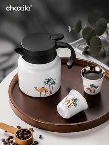 1件 800ml 保溫茶壺，中東風花葉保溫茶壺，駱駝棕櫚樹保溫咖啡壺，茶壺，水壺；80ml 雙層保溫咖啡杯，茶杯，水杯，適用於居家、咖啡店、茶館、款待客人 - A(White) - 查看 3