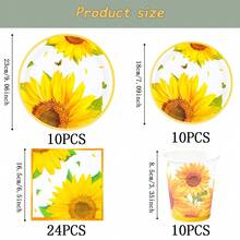 Sunflower Gold Rim Disposable Tableware Set, 7/9 Inch Party Plates, Disposable Paper Plates, Cups, Napkins, Suitable For Holidays, Weddings, Engagements, Birthdays, Parties, Celebrations - Multicolor - View 13