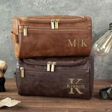 Personalized Men's Leather Toiletry Bag, Groomsmen Gifts, Engraved Dopp Kit, Gift For Him, Travel Toiletry Bag, Men's Leather Accessory Men's Toiletry Bag, Leather Toiletry Bag, Groomsmen Dopp Kit, Dopp Kit, Anniversary Gift, Wash Bag, Personalized Gift, Leather Accessory, Gift For Men, Multifunction, Versatile, Large Capacity, Lightweight, Functional - Multicolor - View 3