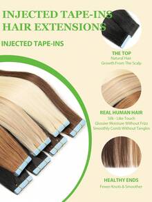 Invisible Injected Tape-In Hair Extensions Remy Human Hair Natural Straight Light Beige Skin Weft Seamless Invisible Tape Ins For Fine Thin Hair Reusable Tangle Free 12-20 Inch 20pcs/Pack Natural Looking Long Hair Extensions For Women Daily Party Wedding Prom Formal Events - Multicolor - View 6