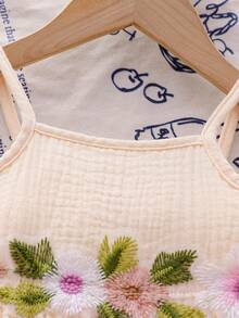 Vintage Embroidered Floral Trim Camisole Top And Minimalist Triangle Bottoms Set, Summer - Apricot - View 3