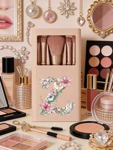 Bộ 5 cọ trang điểm cầm tay có gương, họa tiết hoa khô và chữ cái A-Z, hộp đựng đa năng có gương, bao gồm các cọ mini đa năng, cọ nền, cọ phấn mắt. - Nhiều màu - Xem 2