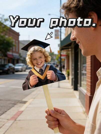 Customized Double Fist Grip Graduation Prop: A Must-Have For Graduation Parties! Perfectly Suited For Graduation Ceremonies, Reunions, And Celebration Occasions - Upload Any Photo To Create A Unique Commemorative Prop. Made Of High-Quality Materials, Comfortable To Hold, Designed Specifically To Capture Confident Graduation Moments. Use This Vibrant Photo Prop To Make Your Graduation Moment Stand Out And Become An Everlasting Memory!