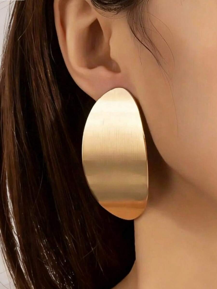 1 Đôi khuyên tai vòng oval bằng kim loại kiểu retro, cá tính, tối giản nhưng nổi bật, phù hợp cho phụ nữ dự tiệc và đeo hàng ngày. - Vàng - Xem 1