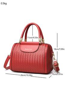 Borsa da donna, borsa a tracolla, in pelle PU con motivo goffrato a tinta unita, minimalista, leggera, versatile - Rosso - Visualizzare 2
