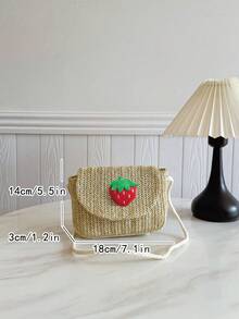 Túi đeo chéo bằng rơm dâu tây, túi du lịch mùa hè cho mẹ và bé, ba lô nhỏ có nắp gập và khóa kéo đựng điện thoại và tiền xu. - A - Xem 3