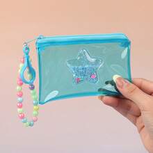 1pc Fashion Transparent PVC Colorful Coin Purse With Star Beaded Chain, Girls' Portable Key And Travel Wallet (Star Beaded Bracelet Color Random) - Multicolor - View 7