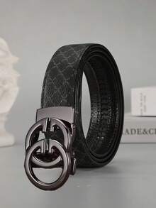 1pc Men's Letter Alloy Automatic Buckle Belt, Unique And Diverse Design, Suitable For High-End Business Occasions, Great For Daily Wear, Office Use, And Holiday Gifts - Multicolor - View 3
