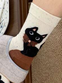 1/4 双装 春季新款 可爱卡通猫跟舒适中筒袜 - 彩色 - 查看 16