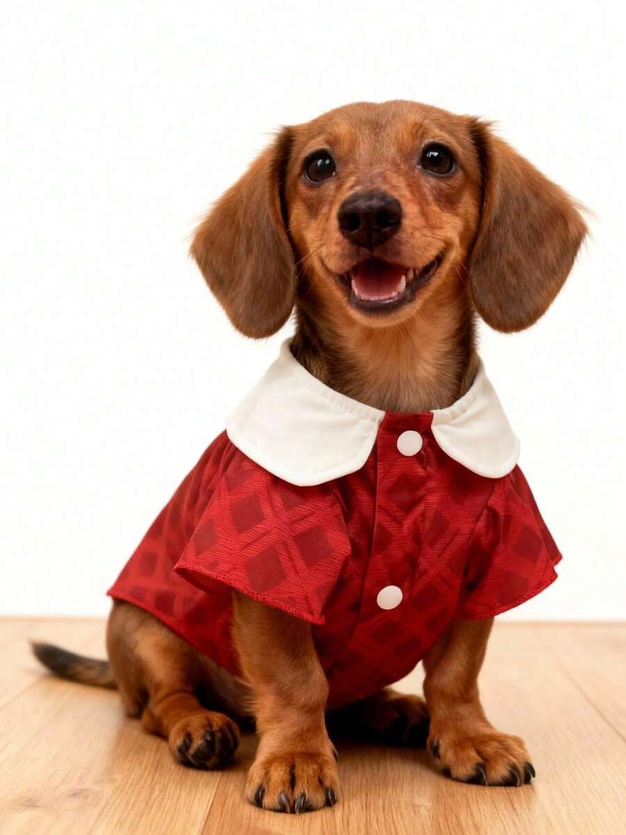 一件格子宠物衬衫，狗狗睡衣，适合吉娃娃及小型犬，有效减少掉毛，保暖透气，猫狗室内外均可穿着。 - 紅色 - 查看 1