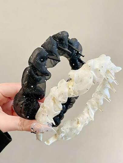 Fashionable Rhinestone Mesh Headband, High Crown Wavy Non-Slip Multifunctional Headwrap Accessories