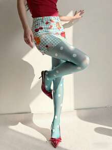 Retro Large-Scale Polka Dot Pantyhose, Fashionable Multi-Color Contrasting Polka Dot Stockings, Sweet, Cool, Ish Style Leg Accessories, Ultra-Thin Transparent Base Layer  Pantyhose For Women. - 酒紅色 - 查看 1