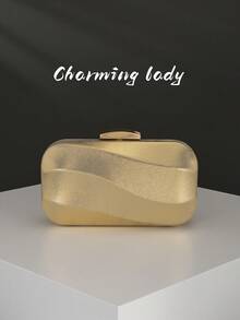 1pc Asymmetrical Shape Women's Evening Bag, Unique Curved Design Handbag, Suitable For Party, Romantic Wedding, Bridal Clutch, Formal Dance Ball, Elegant Evening Dress Bag, Perfect For Party, Wedding, Banquet Occasions, Can Be Matched With Holiday Party Dress, Evening Gown And Sequin Dress. - Gold - View 5